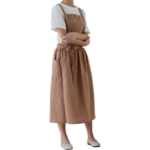 Home Kitchen Cotton Vest Apron Nordic Style Cafe Supplies Waterproof Pleated Apron with Pocket