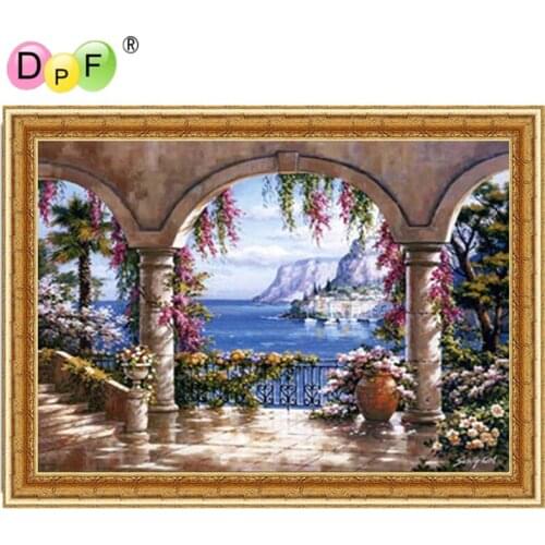 DPF with Frame Diamond painting Cross Stitch picturesque Round full diamond Mosaic Diamond Embroidery home decor crafts scenic
