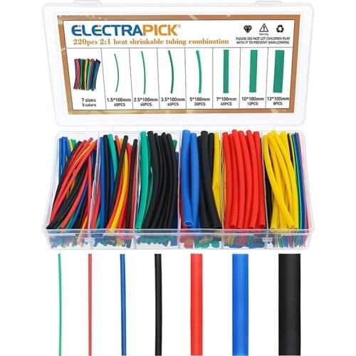 Electrapick 220pcs Heat Shrink Tubing Connection Electrical Wire Wrap Cable for Insulation Heat Shrink Tubing 5 Colors 7 Size