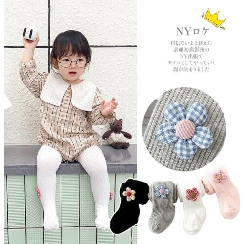 Baby Girl Flower Tights Cotton Warm Kids Stockings Autumn Winter White Black Grey Pink Girl Solid Stockings Children pantyhose