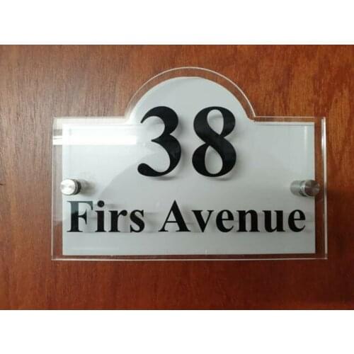 Customized Modern Clear Acrylic House Sign Brushed Aluminium Door Number Name Road Plaque