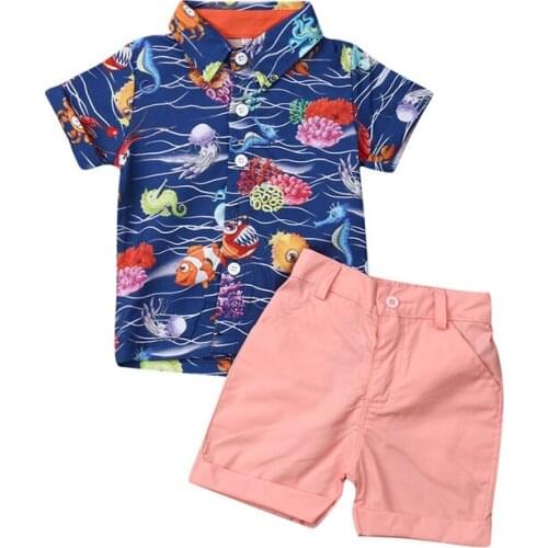 Toddler Baby Boys Summer Clothes Set Casual Kid Boy Clothes Aniaml Printed Short Sleeve Shirt Tops+Shorts Pants Outfits Set 1-5Y