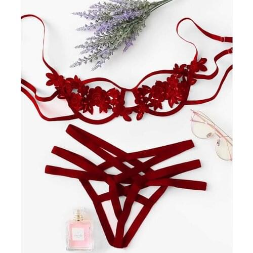 Rose Embroidery Women Sexy Underwear Set Temptation Hollow Out Bra & Brief Sets Erotic Lenceria Sensual Mujer Sexy Lingerie Set