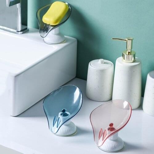Leaf Shaped Drain Soap Box Bath Shower Soap Holder Creative Rotating Sucker Soap Dishes Bathroom Kitchen Supplies Storage Tray