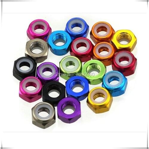 Red Blue Gold Pink Colorful Anodized Aluminum Alloy Nylon Lock Nut 50pcs(Color can mixed)