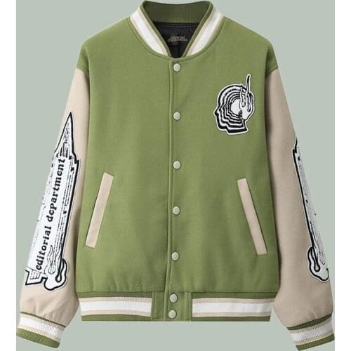 2021 Furry Plant Embroidery for Streetwear Jacket Men Patchwork Hip-hop Campus Clothing Harajuku Bomber Oversized Jacket Unisex