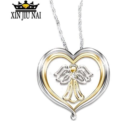 Cute little angel pendant fashion simple heart-shaped gold and silver two-tone jewelry ladies Anime lover adam necklace gift