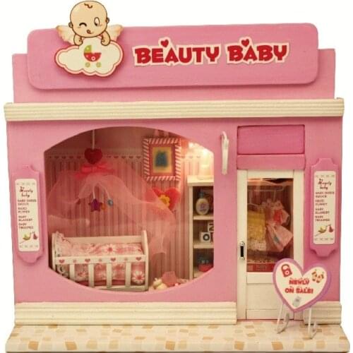 DIY Doll House Wooden Mini Furniture Miniature Assembling Handmade Beauty Baby Cake Love Creative Shop LED Light Kid Puzzle Toys