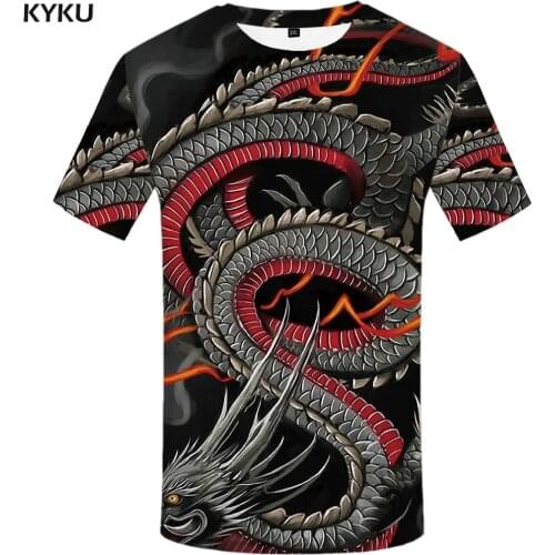 KYKU Brand Dragon T-shirt Men Animal Shirt Print Cartoon T-shirts 3d Flame Anime Clothes Hip Hop Funny T shirts Mens Clothing
