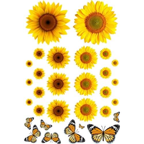 Wall Stickers Set 3D Sunflowers with Butterfly Removable Decal Wall Stickers For Kids Baby Room Bedroom Ceiling Home Decor