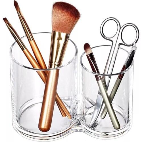 Desktop Clear Makeup Brush Holder Organizer 2 Slots Acrylic Cosmetics Brushes Storage Solution MH88
