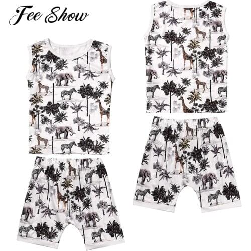 6Months - 3Y Kids Baby Boys Clothes Toddler Baby Girls Outfits Children Fashion Milk Silk Animal Print Vest Short Pants Sets