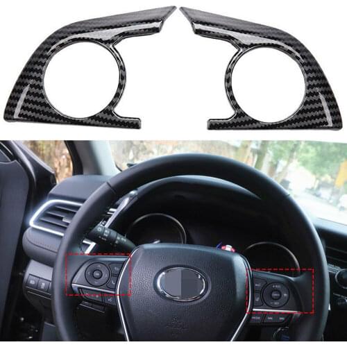 2pcs/set Car Interior Carbon Fiber Style ABS Steering Wheel Switch Cover Trim Molding For Toyota Camry 2018