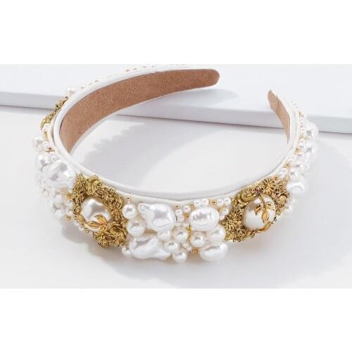 Luxury Big Pearls Headband Women Hair Accessories Elegant Faux Pearl Hairband Handmade Flower Hair Band For Bride Headwear Tiara