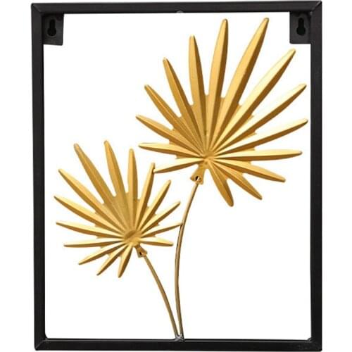 Luxury Iron Wall Hanging Ornament Gold Leaf Background Wall Decoration Living Room Wall Home Decor