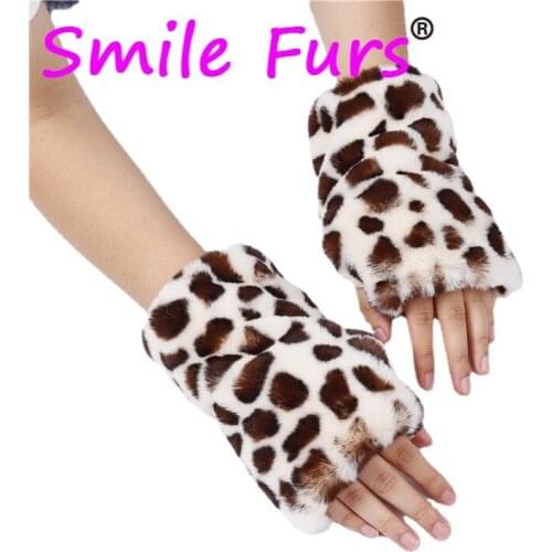 Qearlstar Leopard Print Cute Warm Gloves Faux Fur Plush Fingerless Mittens Women Men Girl Fashion Velvet Lining Fur Gloves DW42