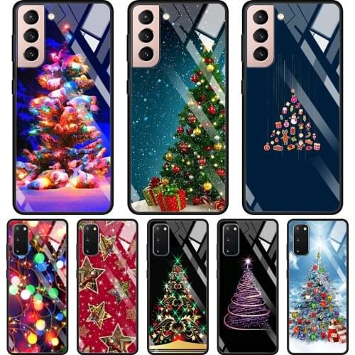 Beautiful Merry Christmas tree Glass Case For Samsung Galaxy S20 S21 FE S21 S20 S10 S9 S8 Plus Ultra 5G S10Lite Capa Phone Shell