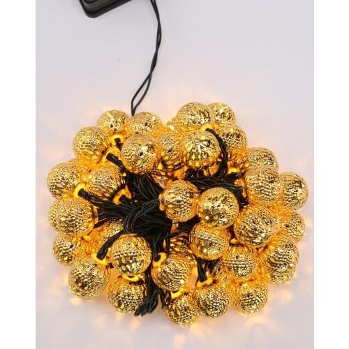 LED String Light Moroccan Metal Ball 100Leds Battery/Solar Power Christmas Garland Lamp String for Bedroom Garden Decoration