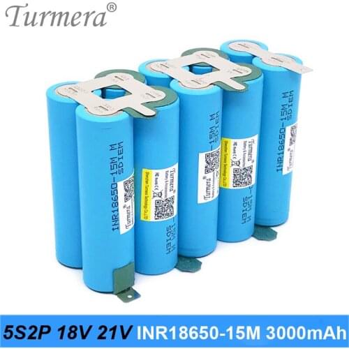 Turmera 18V 21V Screwdriver Battery Pack 5S2P INR18650-15MM 3000mah 25A for screwdriver battery and shura shurik Vacuum Cleaner