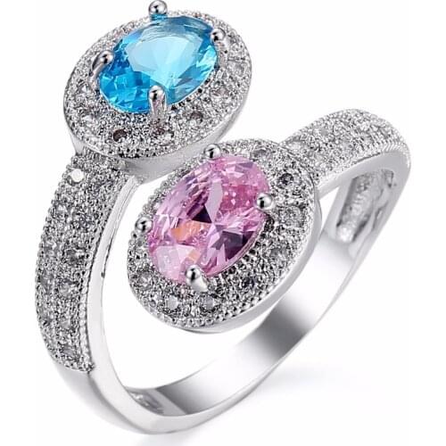 Unique Fashion Jewelry Pink&Blue AAA Zircon 925 Sterling Silver Mona Lisa Rings for Women Engagement Bijouterie Wholesale