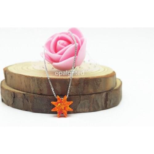 In Stock! Hot Sale Synthetic OP31 Orange Color 10MM Sunflower Synthetic Opal 925 Silver Necklace Opal Sumflower Woman Necklace