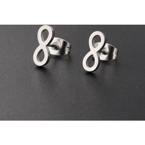 Punk Simple Stainless Steel Jewelry for Men Women Unisex Gold Silver Color Letter 8 Shape Stud Earring Party Ear Accessories