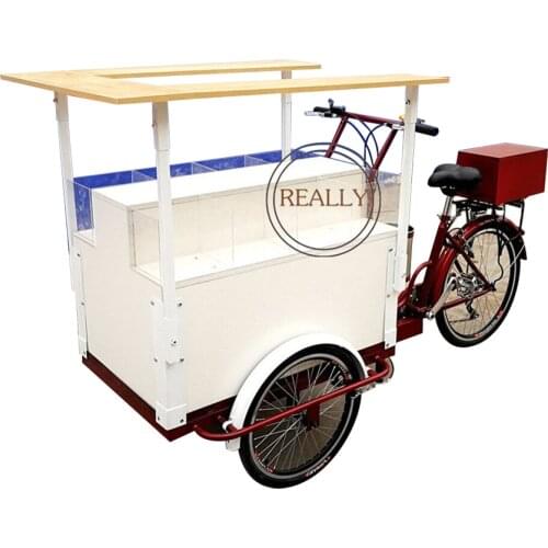 High Quality Stainless Steel Food Bike Fruit Selling Tricycle Salad Showing Delivery Trike Electric Trailer for Sale