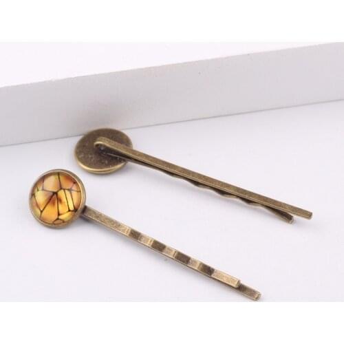 Reidgaller 20pcs cabochon setting 12mm hairpin base trays antique bronze hair pin blanks diy jewelry bezels