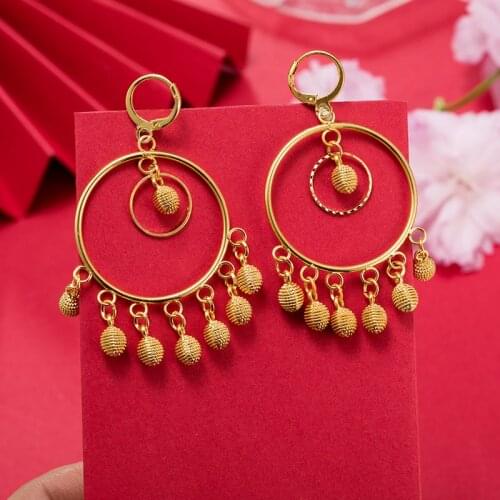 Dubai Gold Color Earrings 24K For Women Wedding Jewelry Womens Earrings For Girls Bridal Wife Gifts African Dubai French