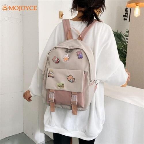 Women Preppy Style Hit Color Backpack with Badge Large Capacity Rucksack kawaii gift for Girls Women School backpacks Laptop bag