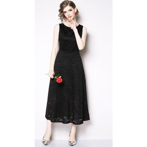 Summer Work Party Lace Dress Hollow Out Slim Sleeveless Women Floral Crochet Casual White Black Dresses Vestidos