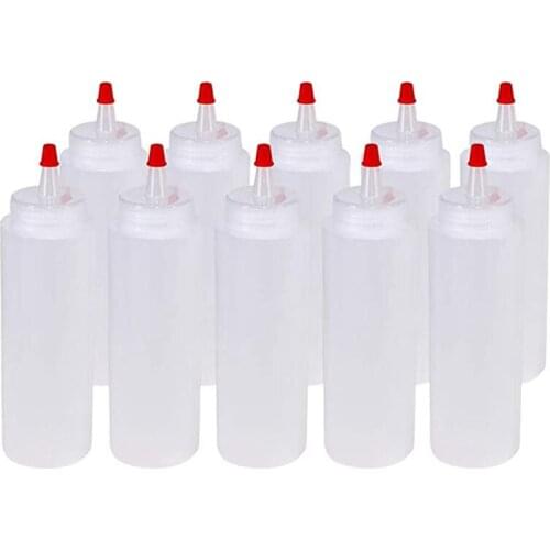 10 Packs of 8 Oz Plastic Squeeze Bottles with Red Tip Caps Suitable for Food, Crafts, Art, Multi-Use