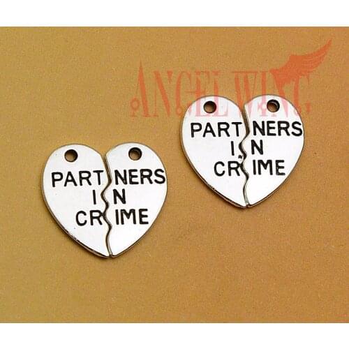 15sets/lot--19x10mm, Antique silver plated heart Partners in Crime puzzle charms,DIY supplies, Jewelry accessories