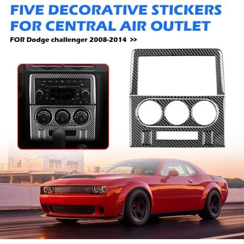 5pcs/set Car Genuine Real Carbon Fiber A/C Navigation Panel Frame Trim Cover Decorative Stickers for Dodge Challenger 2008-2014
