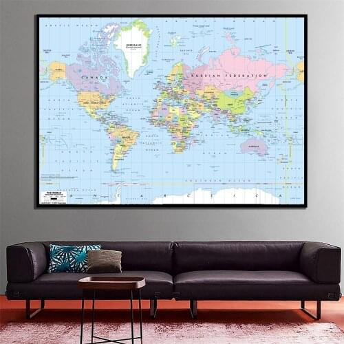 A2 Size The World Map Mercator Projection Fine Canvas Painting Unframed Wall Map For Home Office Wall Decoration