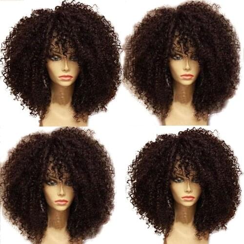 Afro Curly Lace Front Human Hair Wigs For Black Women Short Glueless Brazilian Remy Hair With Bangs Pre Plucked With Baby Hair