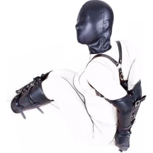 Bondage BDSM Restraints Role Play Hands Wrists Arm Leg Binder Hood Mask PU Leather Tight Single Glove Adult Costumes Sex Toys