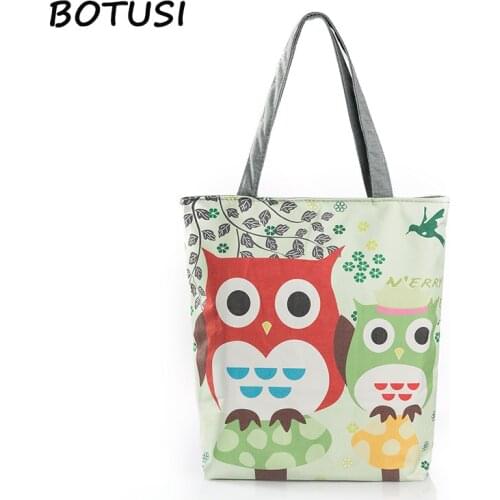 BOTUSI Owl Solid Corduroy Shoulder Bags Shopping Bag Tote Package Crossbody Bags Eco Foldable Shopping Cart Canvas Purse Pouch