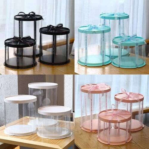 Birthday Round Cake Box Clear Cylindrical Transparent Packaging Box Candy Color Gift Dustproof Exhibition Packaging Storage Box