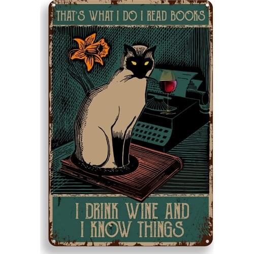 ForbiddenPaper Vintage Metal Tin Sign Wall Decor Thats What I Do I Read Books Retro Cat Poster for Office/Home/Classroom