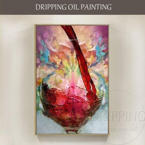 Artist Handmade High Quality Adorable Noble Red Wine Glass Oil Painting on Canvas Rich Colors Abstract Glass Wine Oil Painting