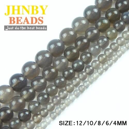 JHNBY Natural Stone Grey carnelian beads Round Loose beads Stone ball 4/6/8/10/12MM For Jewelry bracelet Making DIY accessories
