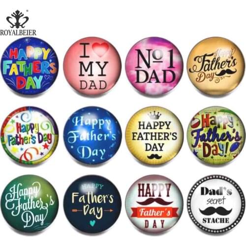 RoyalBeier Happy Fathers Day 18mm Snap Buttons 12pcs/Lot Convex Glass Snaps Fit DIY Bracelets For Charms Unisex Jewelry Bijoux