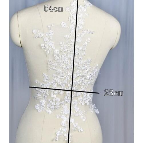 1pc 54*28cm flower embroidered lace applique for wedding dress bridesmaid Large floral embroidery patch lace appliques off white