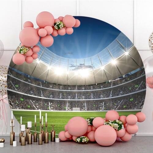 Laeacco Round Backgrounds For Photography Green Grass Stadium Shiny Spotlight Goal Party Decor Photographic Backdrop Photostudio