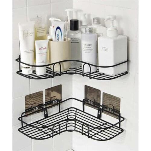 Hot 60pcs/lot Bathroom Accessories Punch Free Corner Bathroom Shelf Bathroom Fixtures Wrought Iron Storage Rack