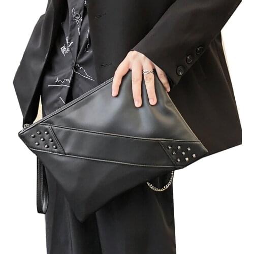 Fashion Men Leather Shoulder Bag Crossbody Bags Business Work Handbags Male Solid Color Rivets Envelope Bags Briefcase Wristlet