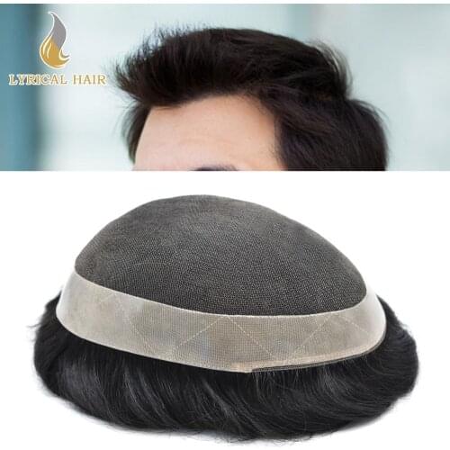 Mens Toupees Remy Human Hair Replacement System Breathable Lace Front Poly NPU Around Hairpieces Transparent Lace Wigs Hand Tied