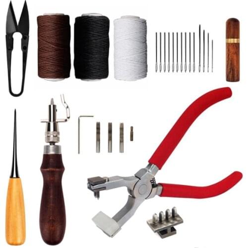 9 pcs leather tool set Leather Belt Hole Punch Plier Eyelet Puncher needles Grooving device scissor awl leather DIY set