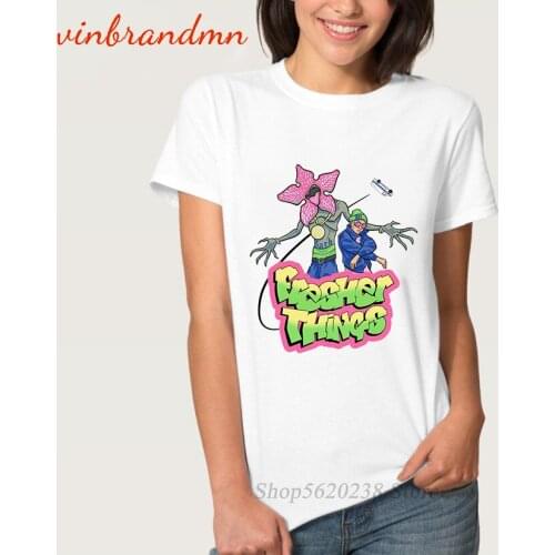 Fresher Things Stranger Things Black Theme Women Tshirts Cotton Casual Short Sleeve Female T-shirt Vogue Summer Graphic Clothes